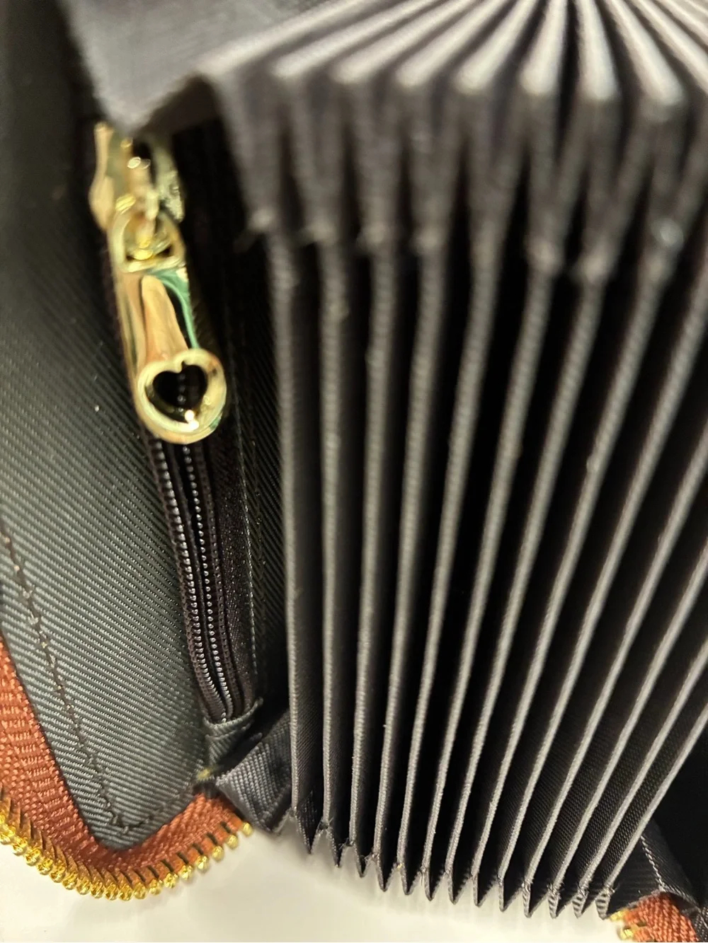 RFID Leather Zip Key Case with Gold Bee Accent - Brown
